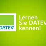 grüner Hintergrund mit DATEV Logo und Schrift Lernen Sie DATEV kennen!
