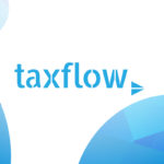 blaue Kreise auf weißem Hintergrund mit taxflow Logo
