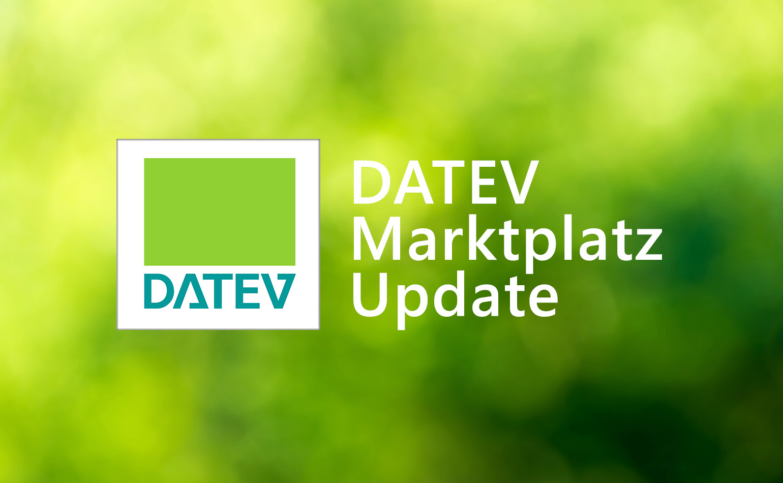 grüner Hintergrund mit DATEV Logo und DATEV Marktplatz Update Schrift